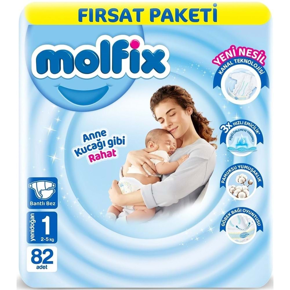 MOLFİX FIRSAT PAKETİ BEZ 1NO 82Lİ YENİ DOĞAN 2-5KG