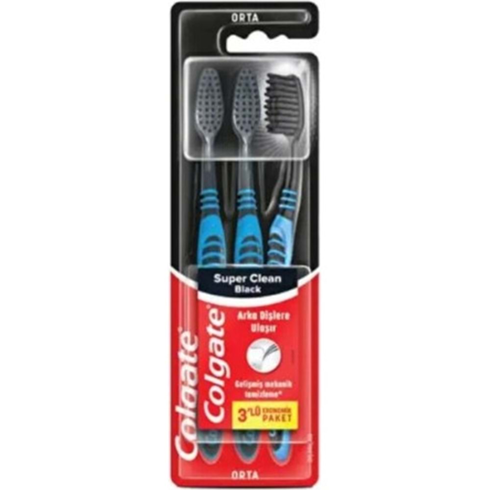 COLGATE DİŞ FIRÇA 3LÜ SÜPER CLEAN BLACK